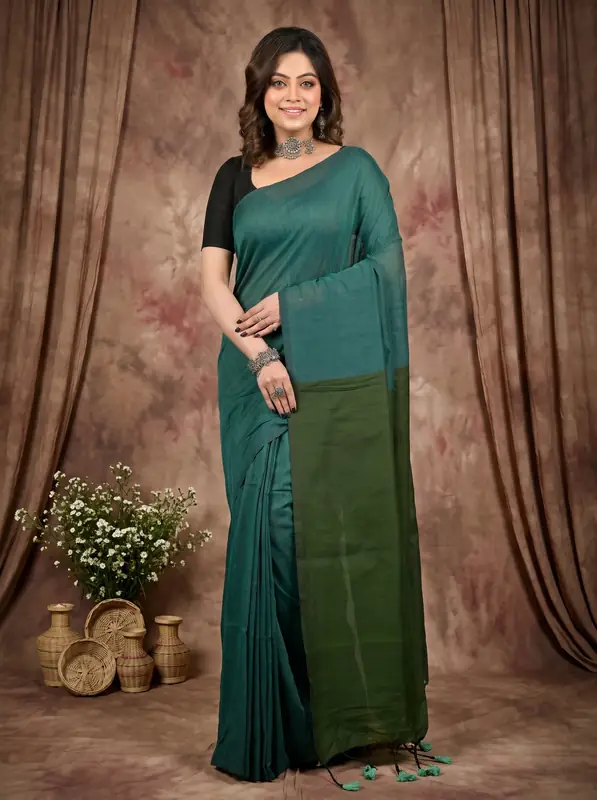 DipDiya Pure Cotton Green ThanKhaditu Elegant by Tradition Handloom Sarees
