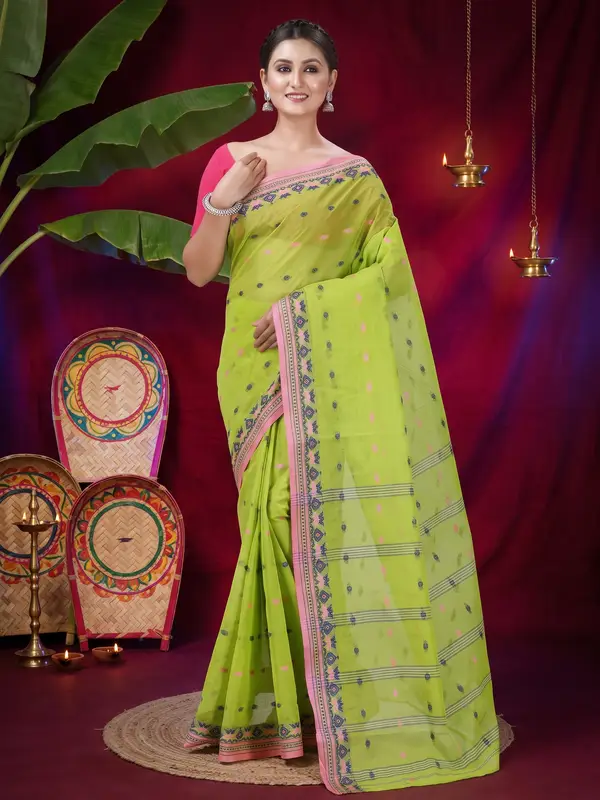 DipDiya Pure Cotton Green Uvra Classic Grace Tant Sarees