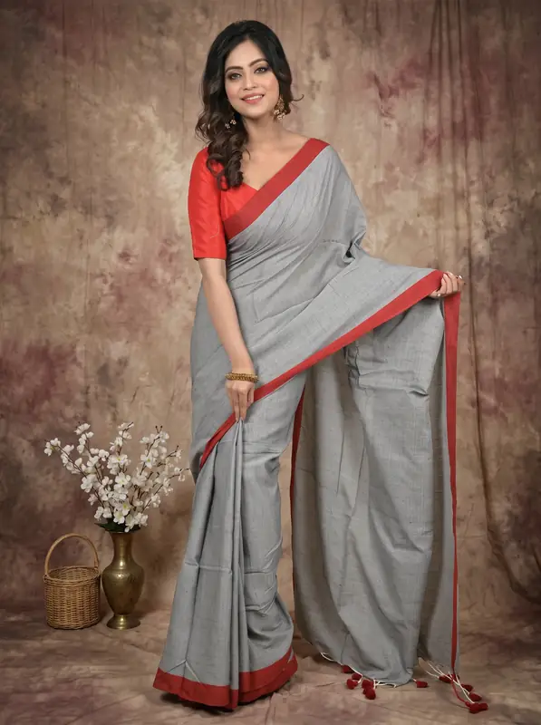 DipDiya Pure Cotton Grey Gittu Crafted by Artisans Handloom Sarees