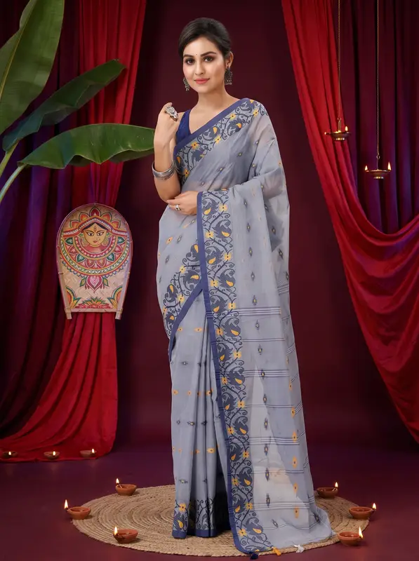 DipDiya Pure Cotton Grey Lucy Crafted with Soul Tant Sarees