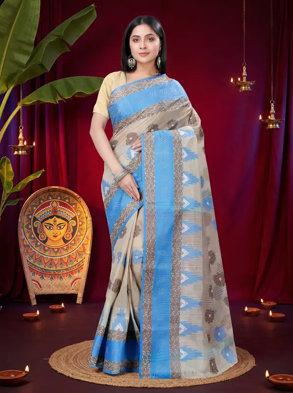 DipDiya Pure Cotton Grey Nuri Effortless Tradition Tant Sarees