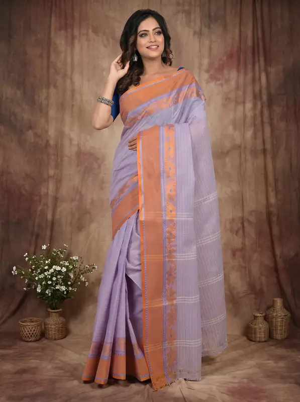 DipDiya Pure Cotton Lavender Achpan Handloom Heritage Tant Sarees
