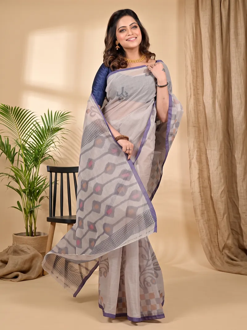 DipDiya Pure Cotton Light Brown Dipui Tradition in Every Thread Printed Tant Sarees