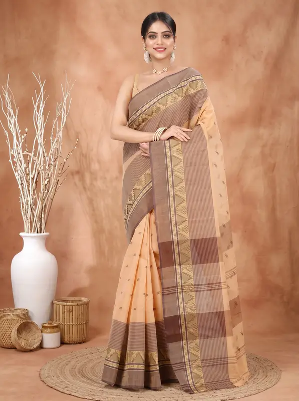 DipDiya Pure Cotton Light Brown Suto Timeless Elegance Tant Sarees