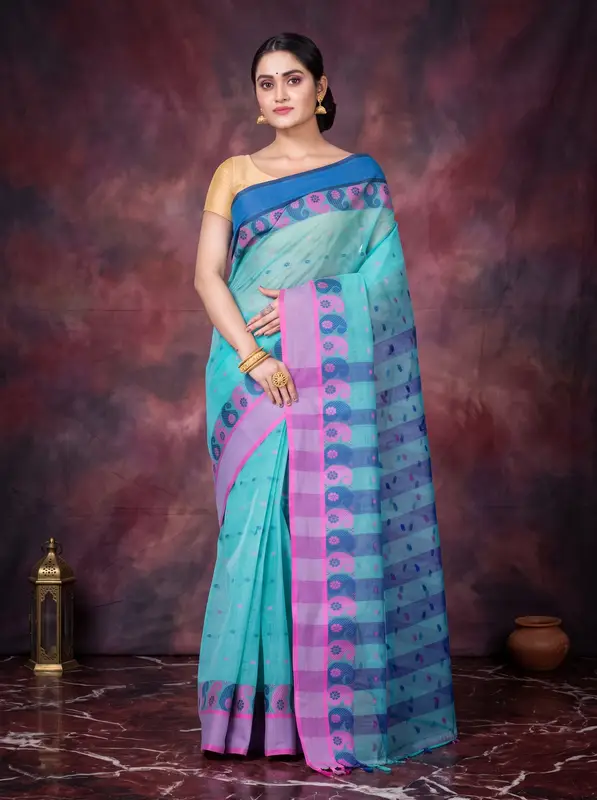 DipDiya Pure Cotton Light Green Amkolka Par Crafted with Soul Tant Sarees