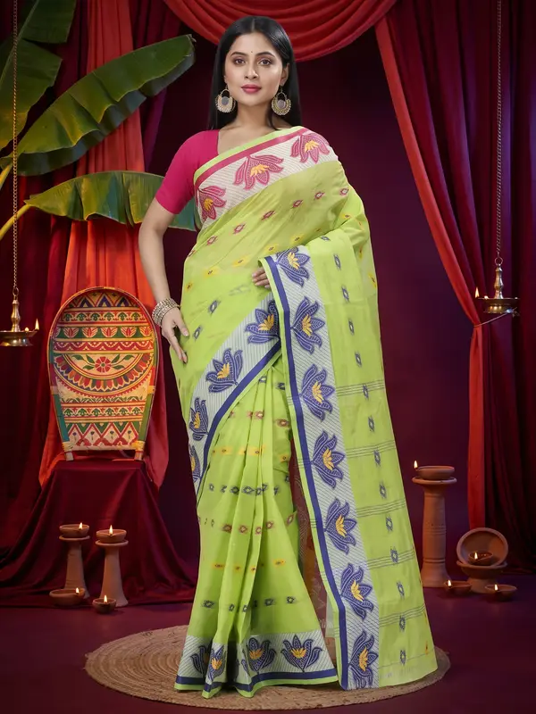 DipDiya Pure Cotton Light Green Nayan Heritage You Can Wear Tant Sarees