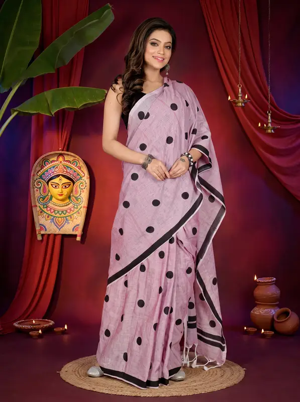 DipDiya Pure Cotton Light Purple Tip Timeless Elegance Handloom Sarees