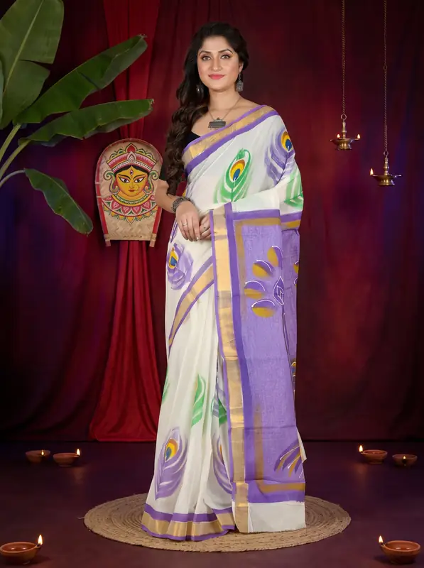 DipDiya Pure Cotton Multi-Coloured Hataka Bengal’s Traditions Hand Painted Sarees