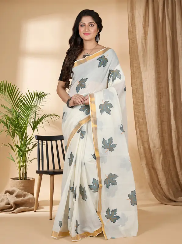 DipDiya Pure Cotton Multi-Coloured Hataka Classic Bengalis Hand Painted Sarees