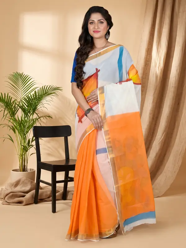 DipDiya Pure Cotton Multi-Coloured Hataka Classic Graces Hand Painted Sarees