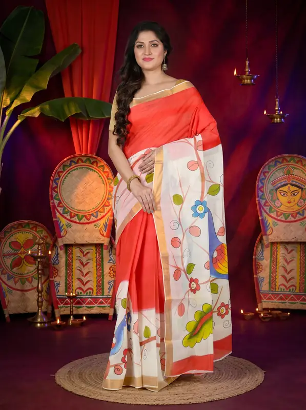 DipDiya Pure Cotton Multi-Coloured Hataka Crafted by Artisanss Hand Painted Sarees