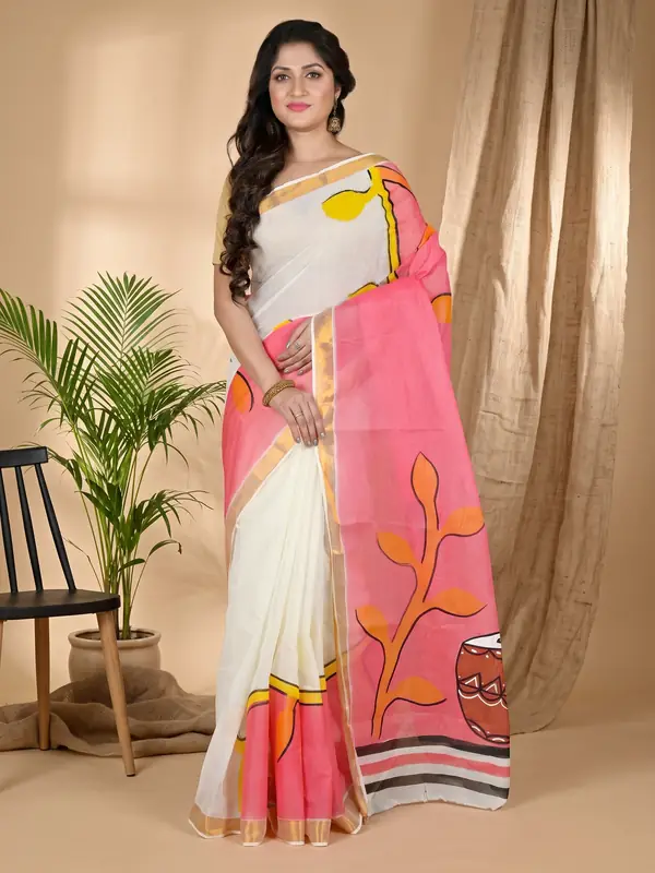 DipDiya Pure Cotton Multi-Coloured Hataka Crafted in Bengals Hand Painted Sarees