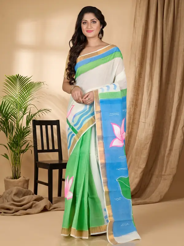 DipDiya Pure Cotton Multi-Coloured Hataka Crafted with Souls Hand Painted Sarees