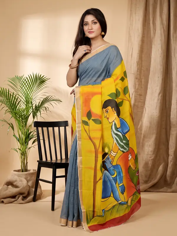 DipDiya Pure Cotton Multi-Coloured Hataka Elegance in Every Weave Hand Painted Sarees