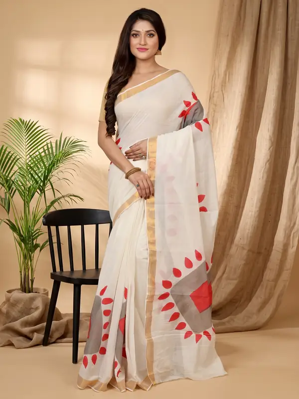 DipDiya Pure Cotton Multi-Coloured Hataka Handcrafted Elegance Hand Painted Sarees