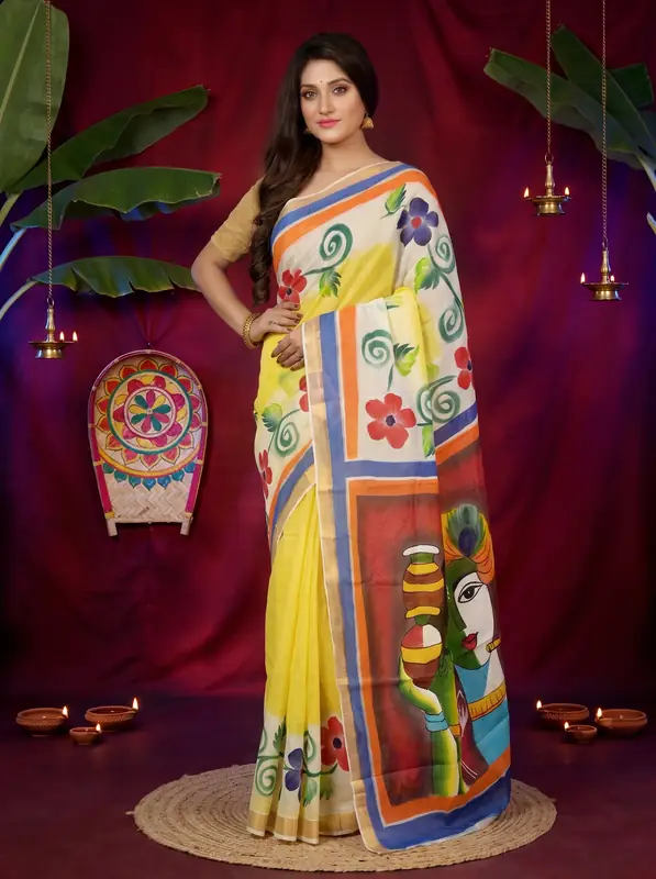 DipDiya Pure Cotton Multi-Coloured Hataka Handloom Heritage Hand Painted Sarees
