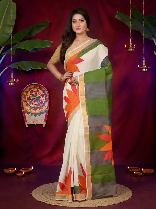 DipDiya Pure Cotton Multi-Coloured Hataka Heritage Elegance Hand Painted Sarees