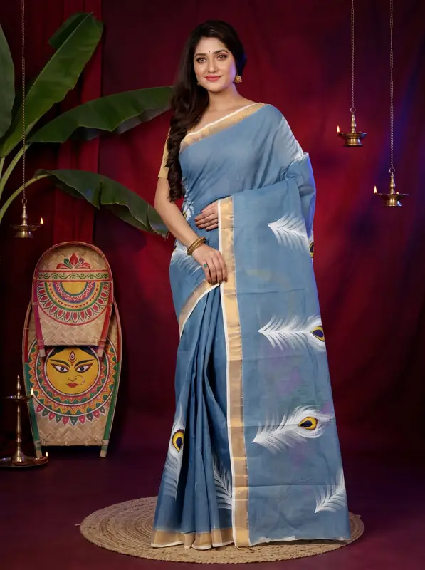 DipDiya Pure Cotton Multi-Coloured Hataka Heritage of Bengal Hand Painted Sarees