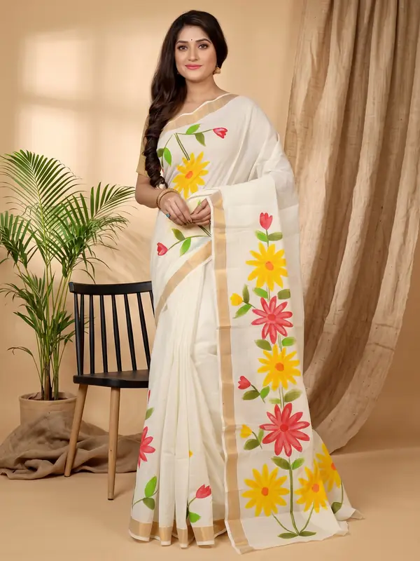 DipDiya Pure Cotton Multi-Coloured Hataka Masterfully Woven Hand Painted Sarees