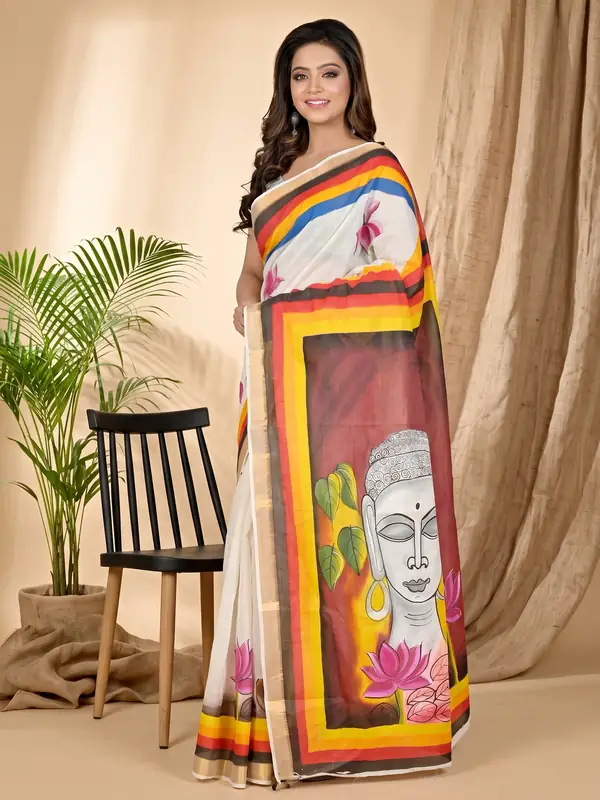 DipDiya Pure Cotton Multi-Coloured Hataka Threads of Tradition Hand Painted Sarees