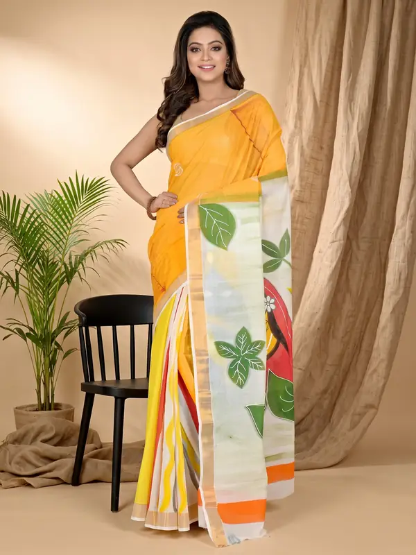 DipDiya Pure Cotton Multi-Coloured Hataka Woven with Love Hand Painted Sarees