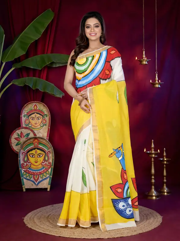 DipDiya Pure Cotton Multi-Coloured Hataka Woven with Tradition Hand Painted Sarees