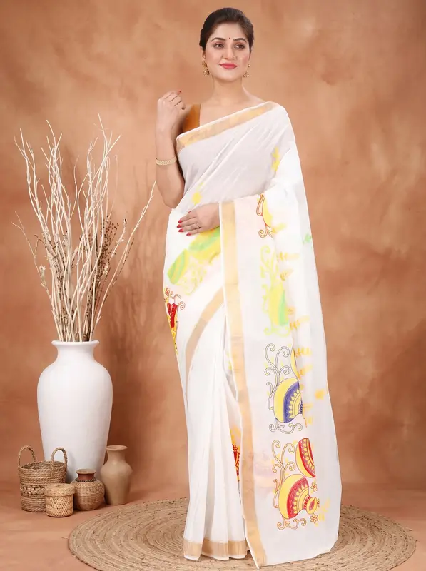 DipDiya Pure Cotton Multy Leo Classic Grace Embroidery Tant Sarees