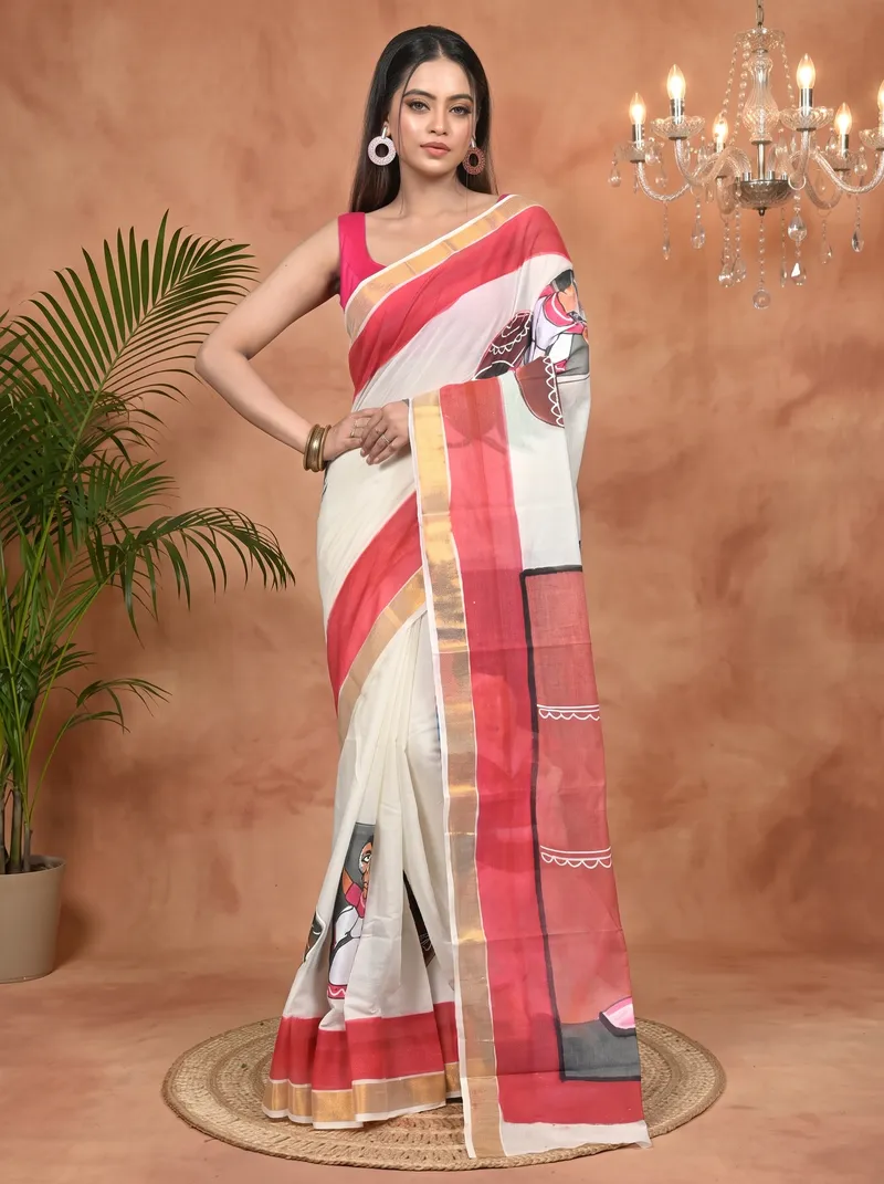 DipDiya Pure Cotton Multycolor Hataka Crafted by Artisans Hand Painted Sarees