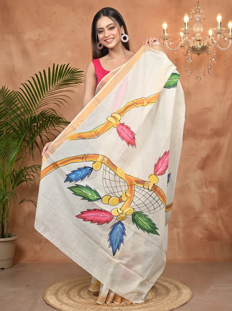 DipDiya Pure Cotton Multycolor Hataka Effortless Tradition Hand Painted Sarees