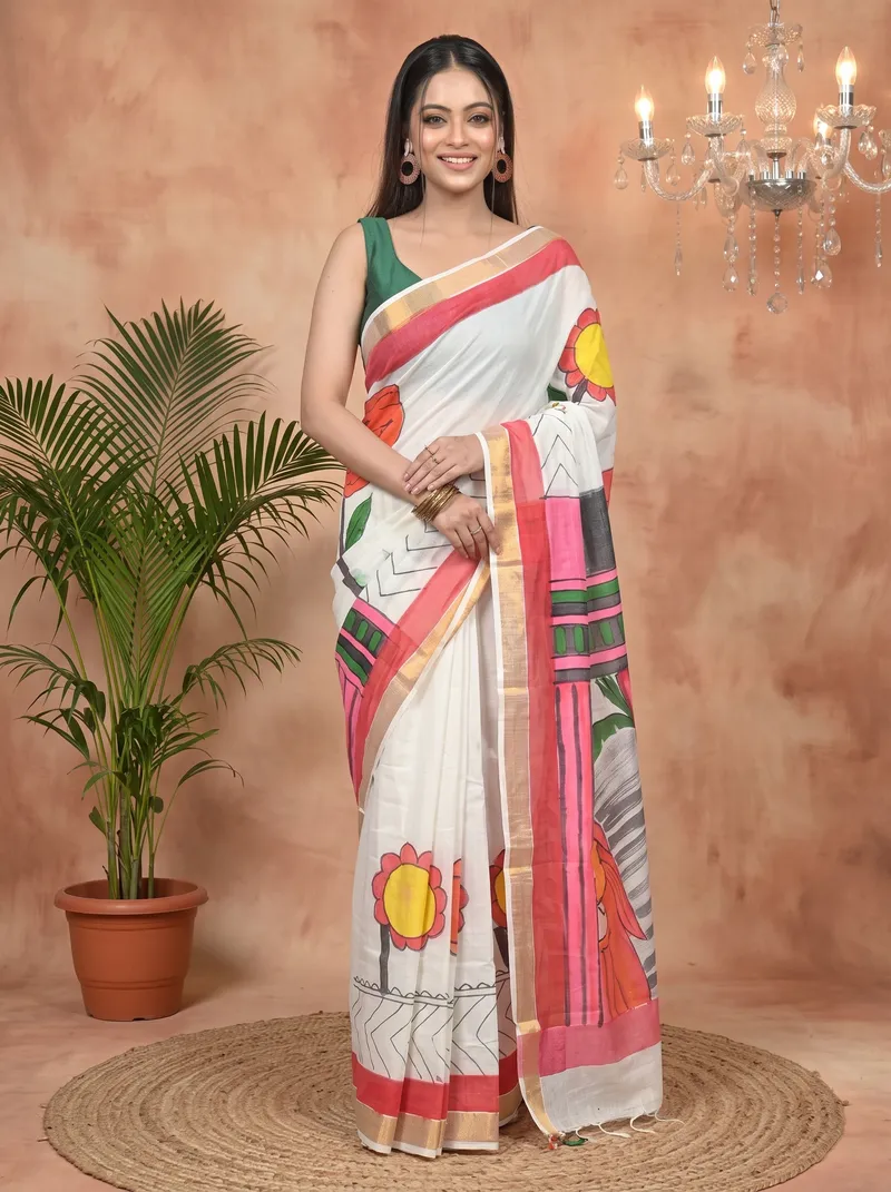 DipDiya Pure Cotton Multycolor Hataka Elegance in Every Weave Hand Painted Sarees