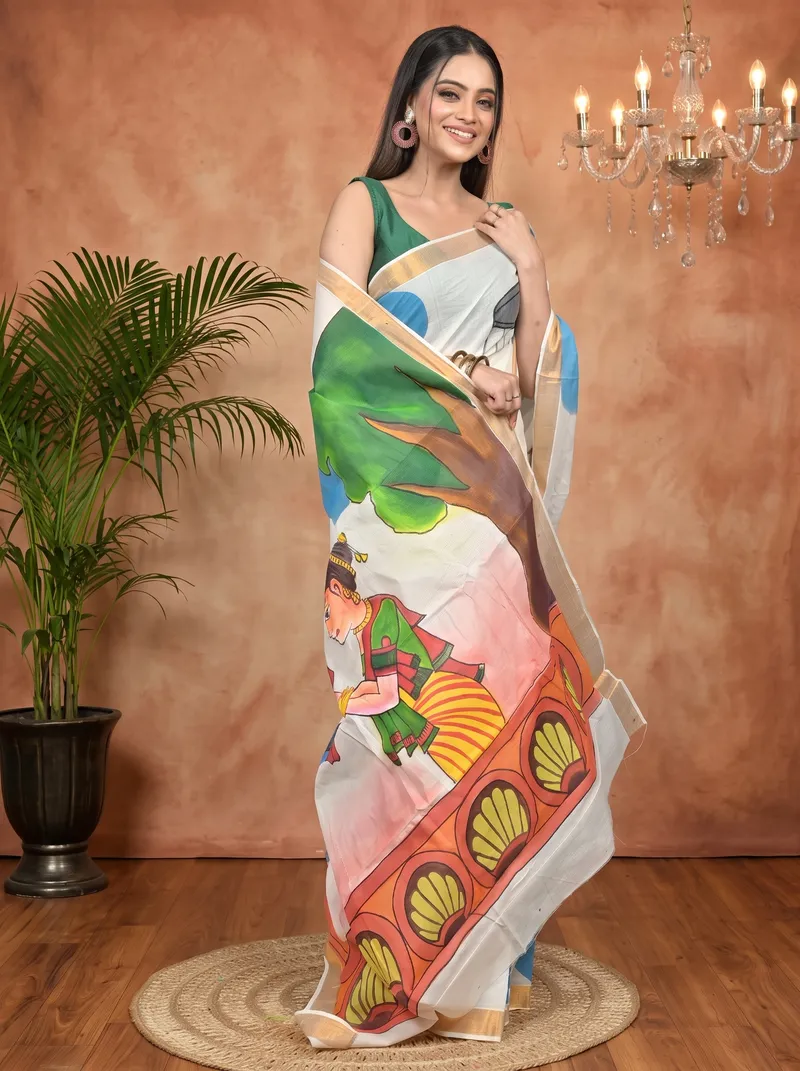 DipDiya Pure Cotton Multycolor Hataka Elegant by Tradition Hand Painted Sarees