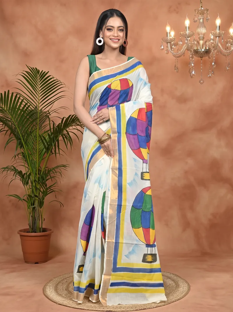 DipDiya Pure Cotton Multycolor Hataka Heritage of Bengal Hand Painted Sarees