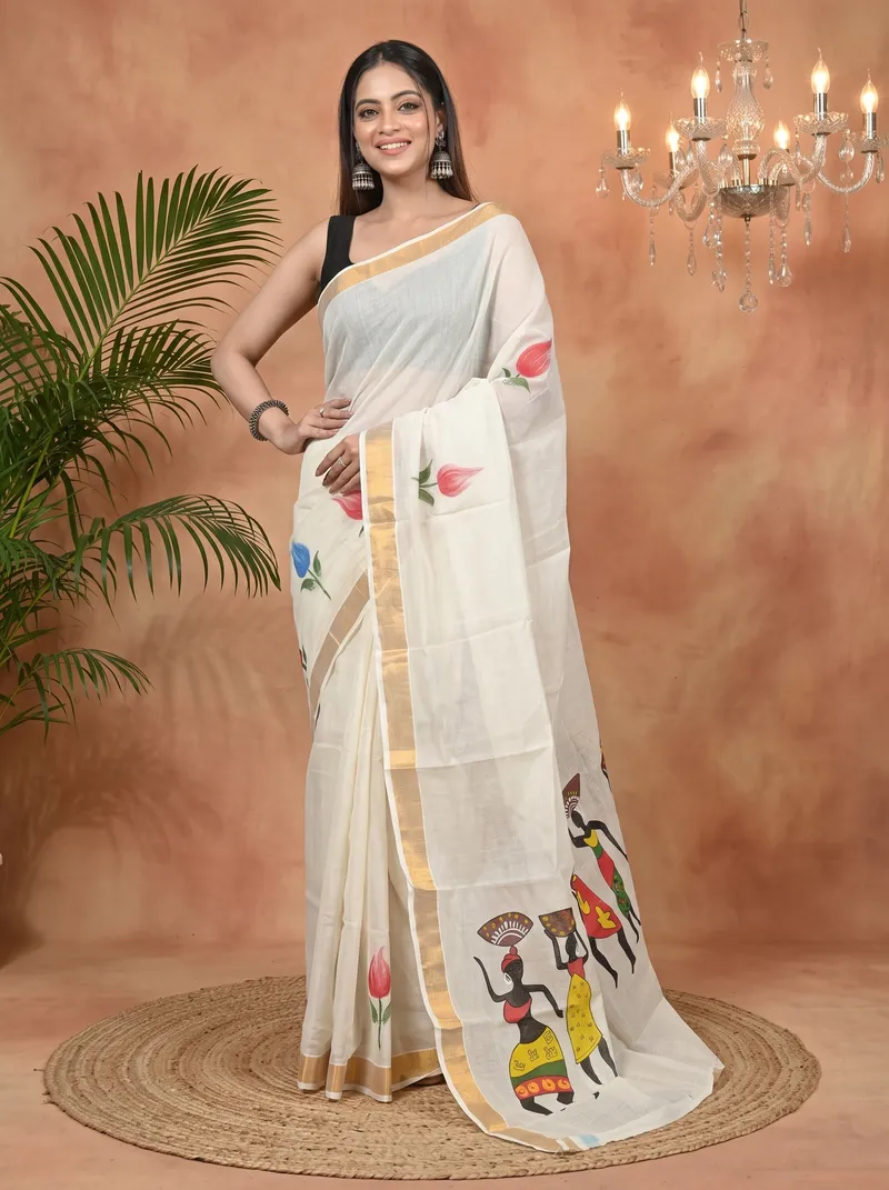 DipDiya Pure Cotton Multycolor Hataka Loom to Love Hand Painted Sarees