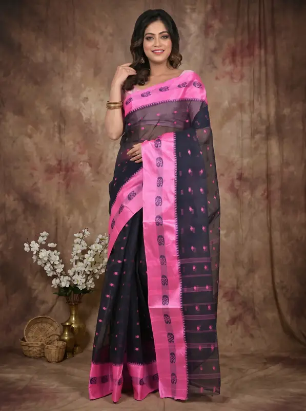 DipDiya Pure Cotton Naby Blue Achma Bengal in Every Thread Tant Sarees