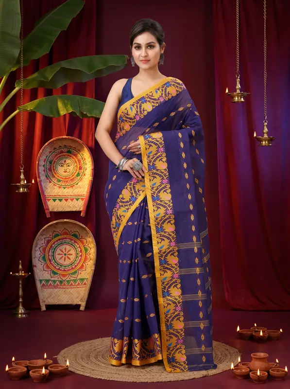 DipDiya Pure Cotton Naby Blue Lucy Elegance in Every Weave Tant Sarees