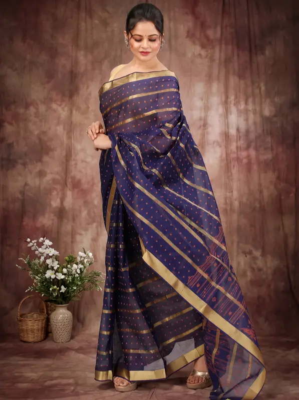 DipDiya Pure Cotton Naby Blue Mera Elegant by Tradition Tant Sarees