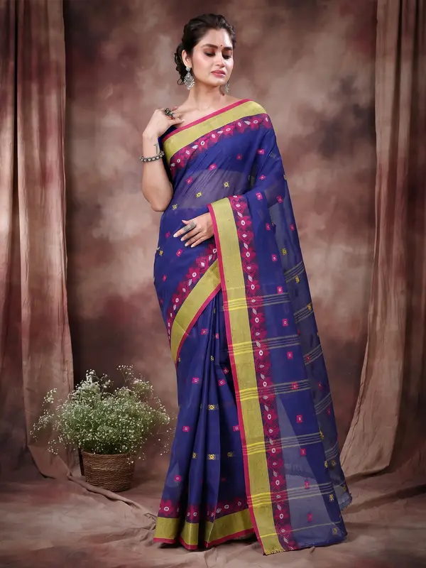 DipDiya Pure Cotton Naby Blue Ramala Timeless Elegance Tant Sarees