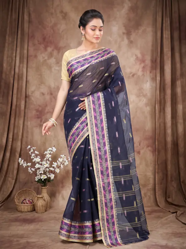 DipDiya Pure Cotton Night Blue Gayatri Elegant by Tradition Tant Sarees