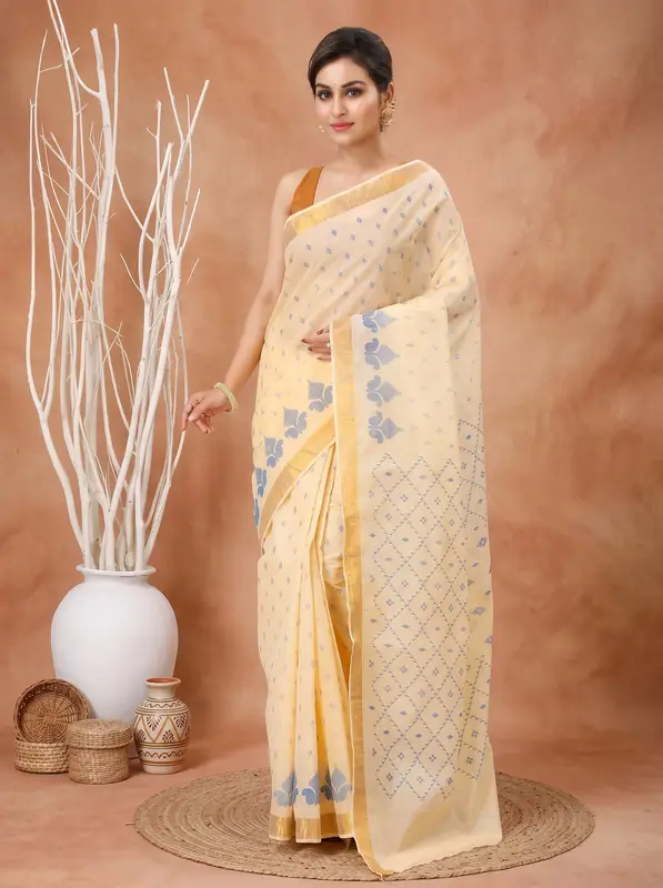 DipDiya Pure Cotton Off White Luvya Traditional Elegance Printed Tant Sarees