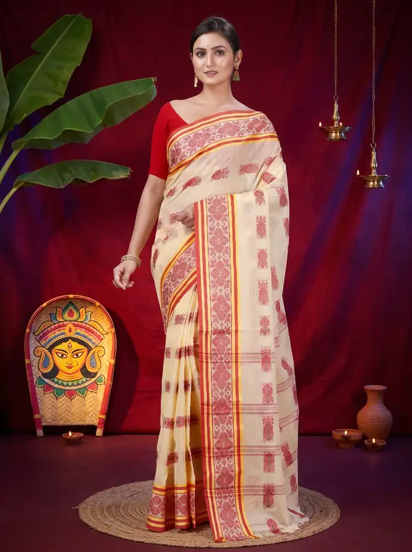 DipDiya Pure Cotton Off-White Uditi Bengal in Every Thread Tant Sarees