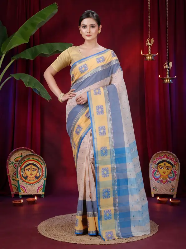 DipDiya Pure Cotton Off-White Uma Effortless Tradition Tant Sarees