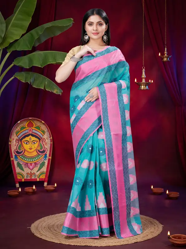 DipDiya Pure Cotton Olive Green Nuri Crafted with Soul Tant Sarees