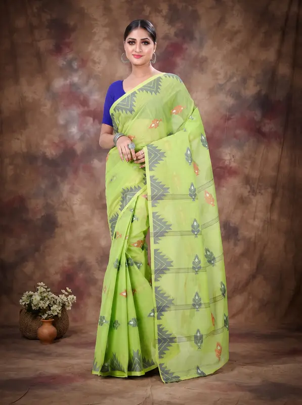 DipDiya Pure Cotton Olive Green Sidra Crafted with Soul Tant Sarees