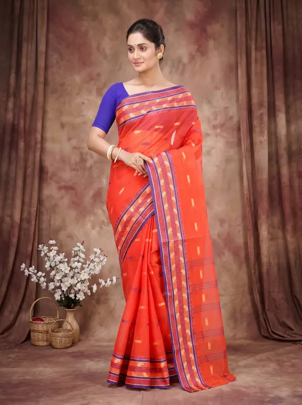 DipDiya Pure Cotton Orange Gayatri Effortless Tradition Tant Sarees