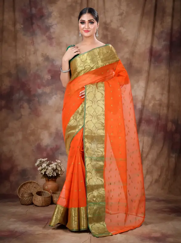 DipDiya Pure Cotton Orange Saloni Classic Grace Tant Sarees