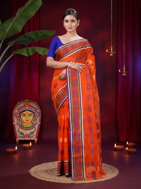 DipDiya Pure Cotton Orange Uditi Bengal’s Legacy Tant Sarees