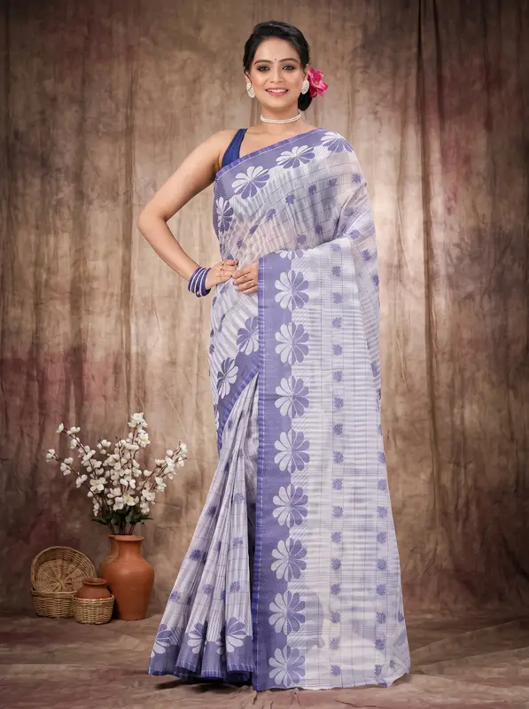 DipDiya Pure Cotton Parpel Blue KotkiTat Crafted with Soul Tant Sarees