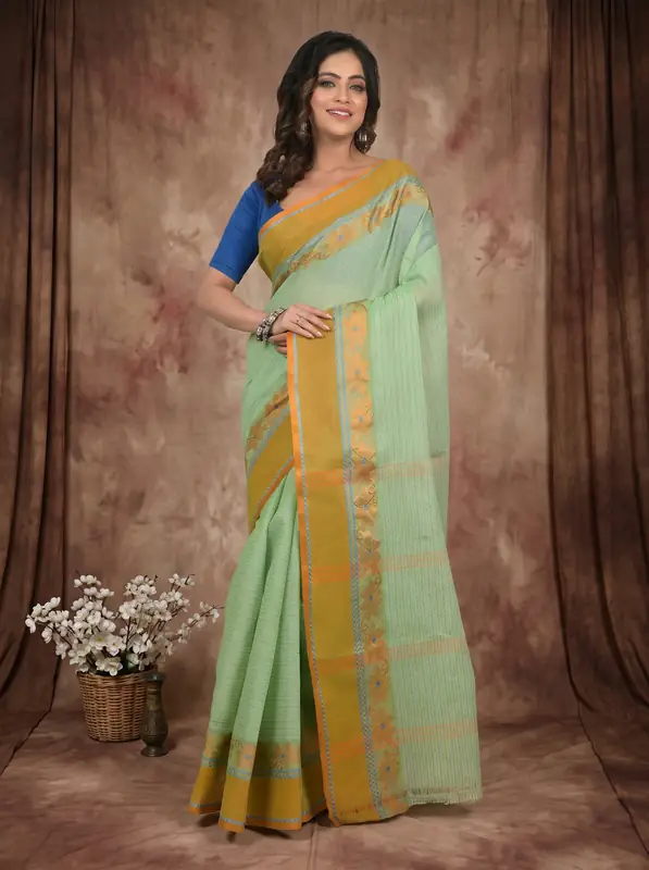DipDiya Pure Cotton Pastel Green Achpan Heritage You Can Wear Tant Sarees