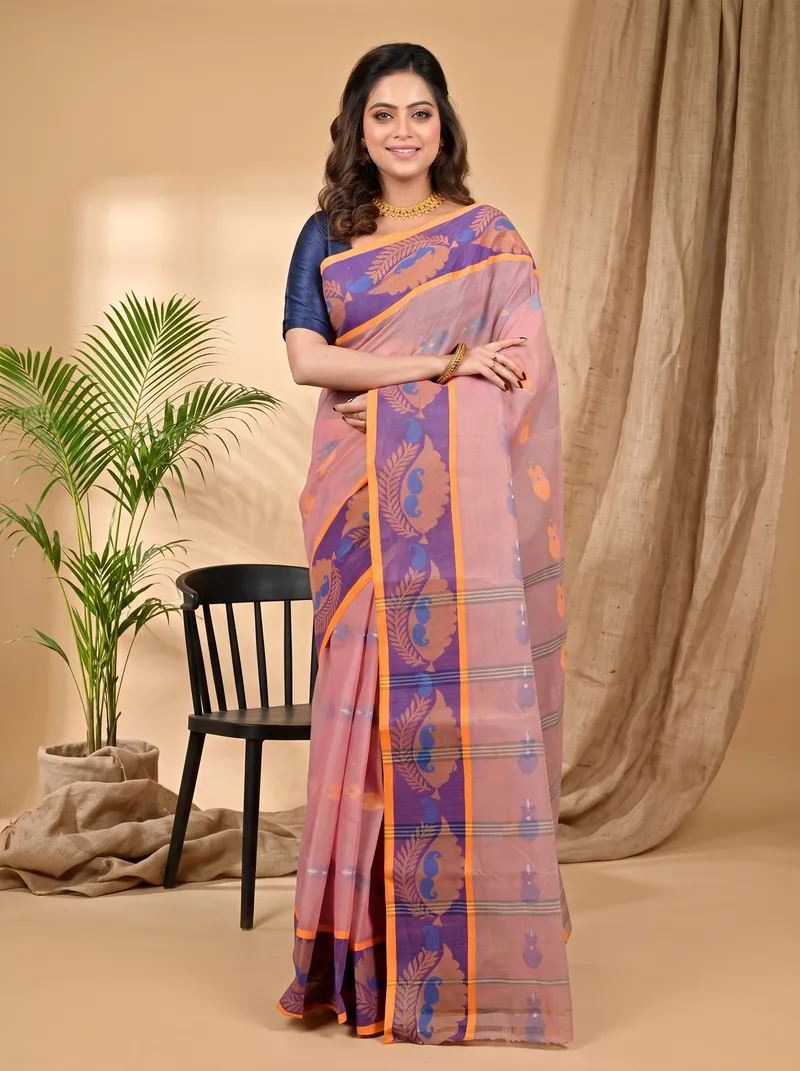 DipDiya Pure Cotton Peach Debui Crafted in Bengal Tant Sarees