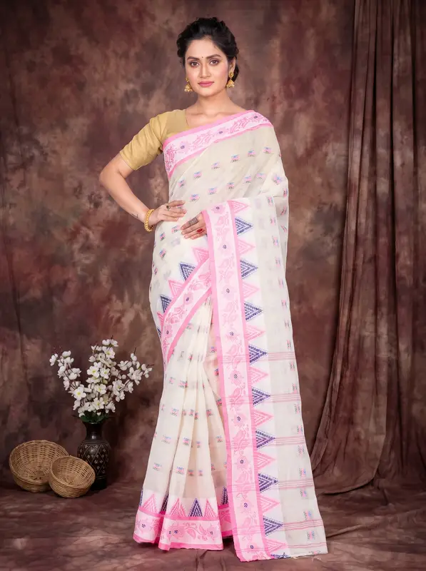 DipDiya Pure Cotton Pink Alkari Timeless Elegance Tant Sarees